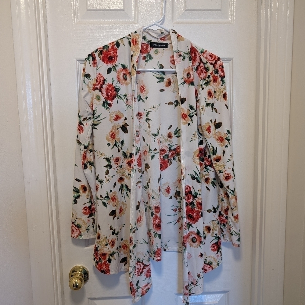 All Yours | White Floral Cardigan | Size Small